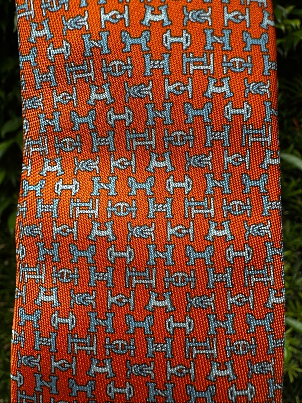NWT HERMES Men’s 100% Silk Boucles En Vrac Tie ORANGE - Picture 5 of 12